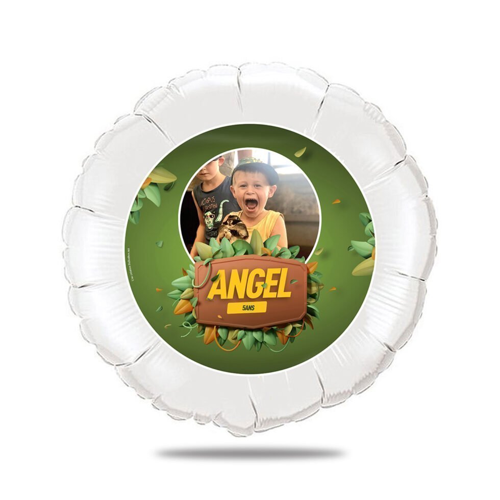 Ballon anniversaire vert thème jungle - Ballon aluminium 46cm