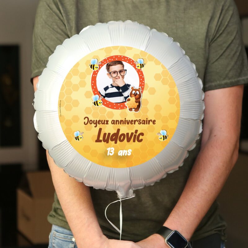 Ballon anniversaire jaune thème miel et les abeilles - Ballon aluminium 46cm – Image 2