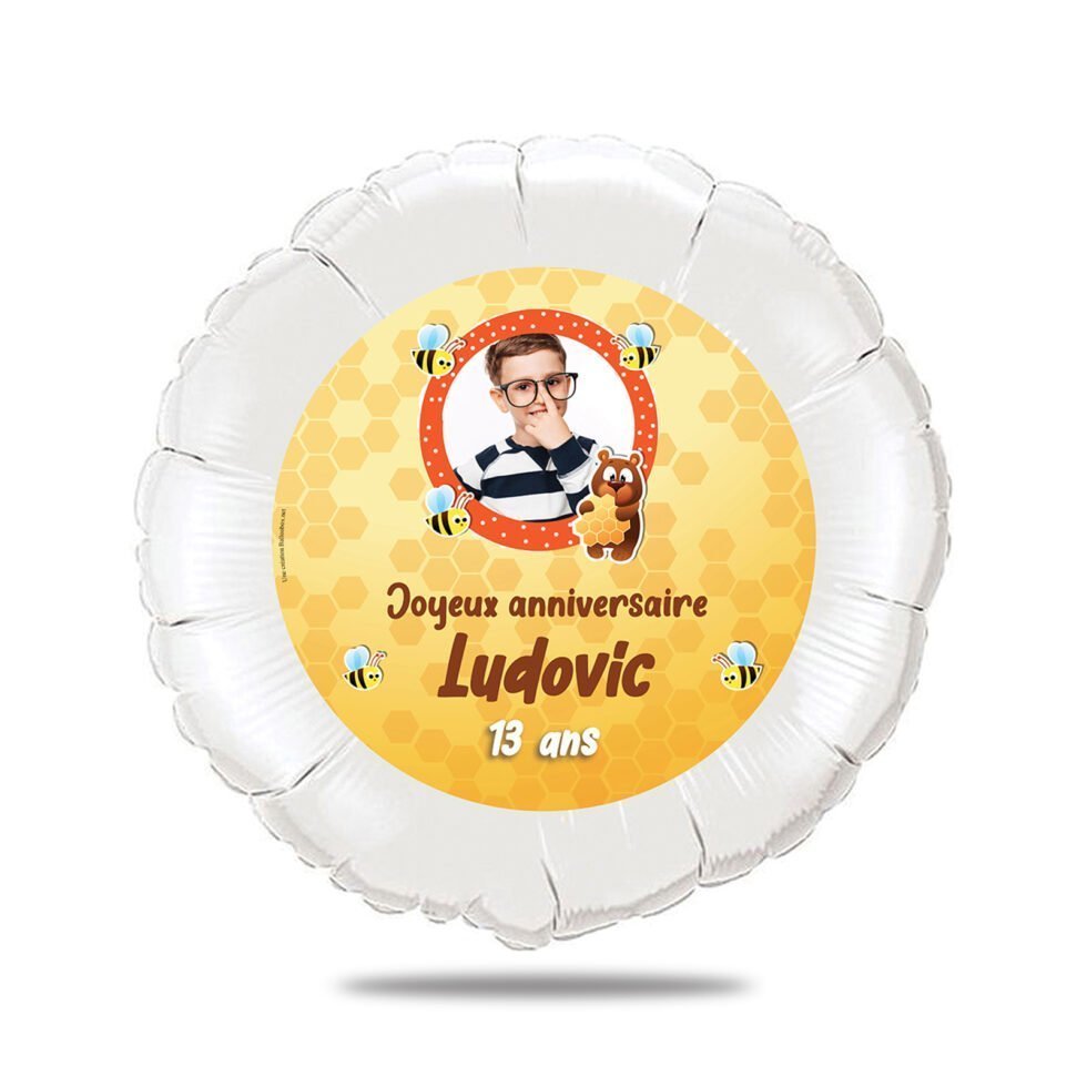 Ballon anniversaire jaune thème miel et les abeilles - Ballon aluminium 46cm