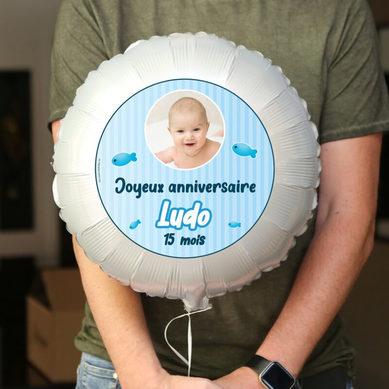 Ballon anniversaire bleu thème mer et ses poissons - Ballon aluminium 46cm – Image 2