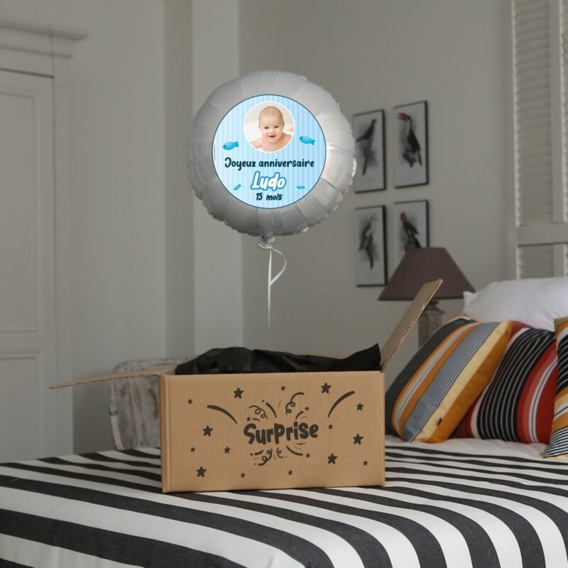 Ballon anniversaire bleu thème mer et ses poissons - Ballon aluminium 46cm – Image 3
