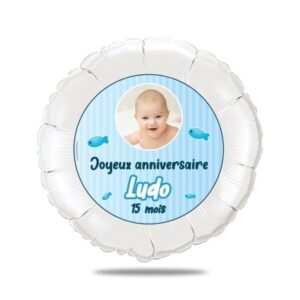 Ballon anniversaire bleu thème mer et ses poissons - Ballon aluminium 46cm