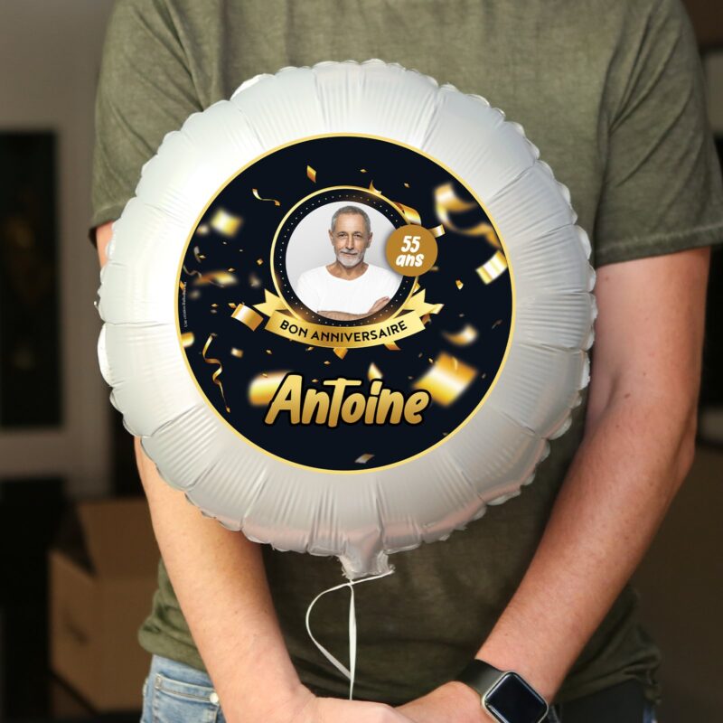 Ballon anniversaire noir et or thème cotillons et fête - Ballon aluminium 46cm – Image 3
