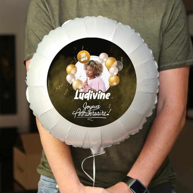 Ballon anniversaire noir et or thème fête ballons - Ballon aluminium 46cm – Image 2