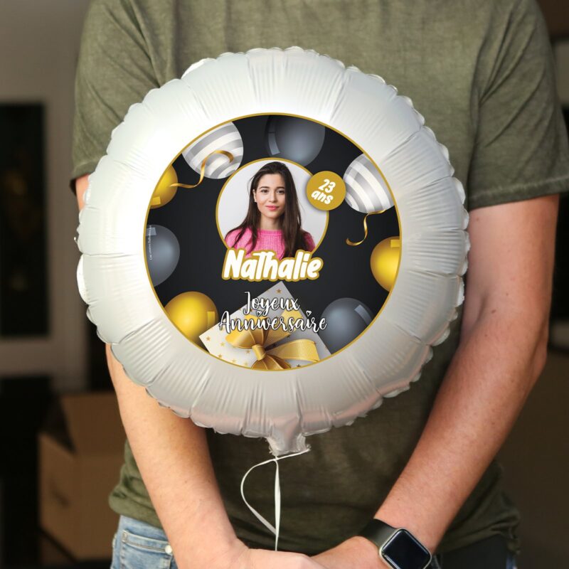 Ballon anniversaire noir et or thème fête ballons - Ballon aluminium 46cm – Image 2