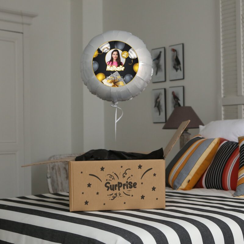 Ballon anniversaire noir et or thème fête ballons - Ballon aluminium 46cm – Image 3