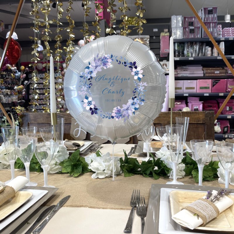 Ballon Mariage Personnalisé Bleu Thème Fleurs – Image 3