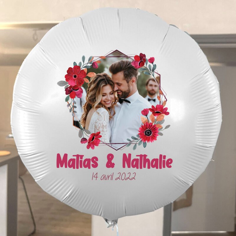 Ballon Mariage Personnalisé Rouge Thème Fleurs Bohème – Image 2
