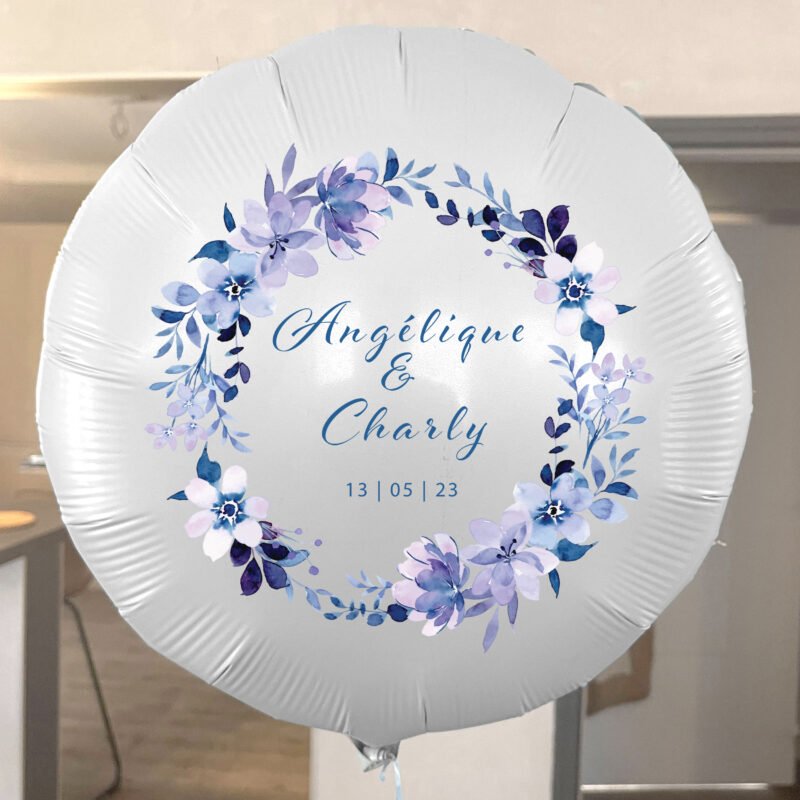 Ballon Mariage Personnalisé Bleu Thème Fleurs – Image 2
