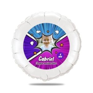 Ballon anniversaire violet et bleu thème supers héros - Ballon aluminium 46cm
