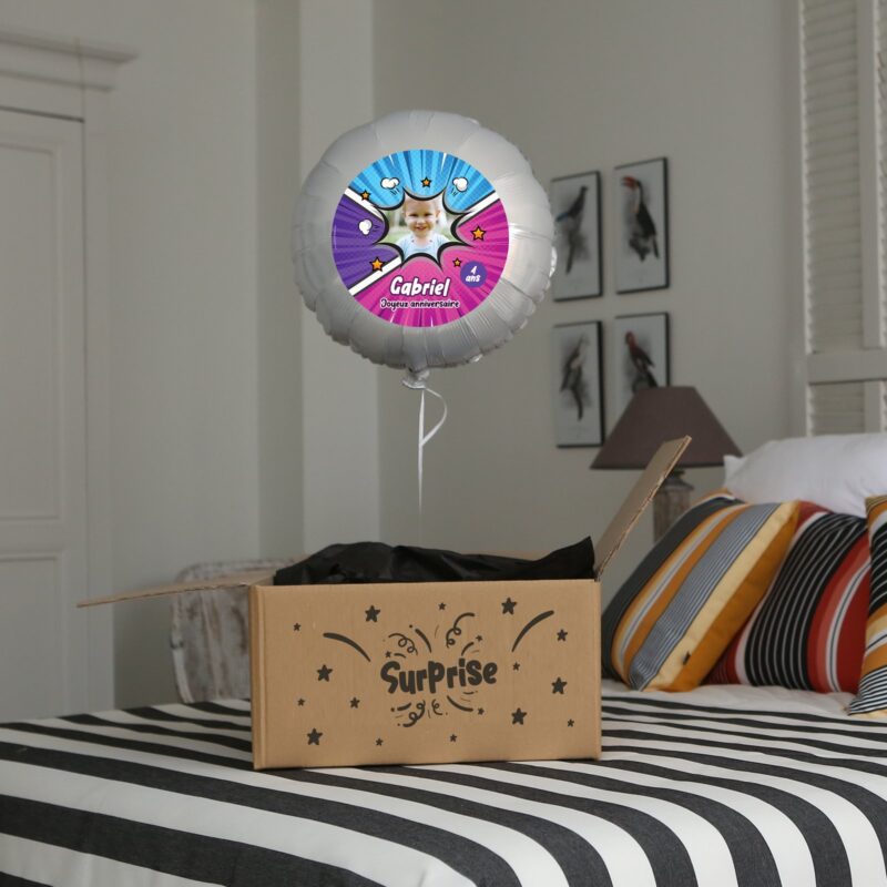 Ballon anniversaire violet et bleu thème supers héros - Ballon aluminium 46cm – Image 3