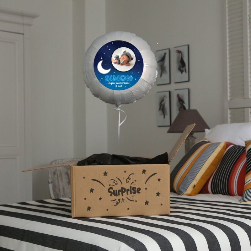 Ballon anniversaire bleu thème dans les étoiles - Ballon aluminium 46cm – Image 3
