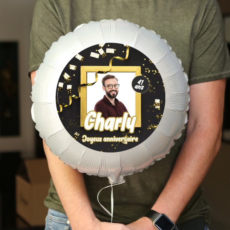 Ballon anniversaire noir - thème fête cotillons - Ballon aluminium 46cm – Image 2