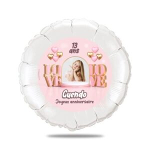 Ballon anniversaire rose coeur thème LOVE - Ballon aluminium 46cm