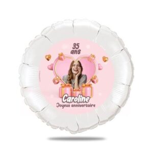 Ballon anniversaire rose thème coeurs et cadeaux - Ballon aluminium 46cm