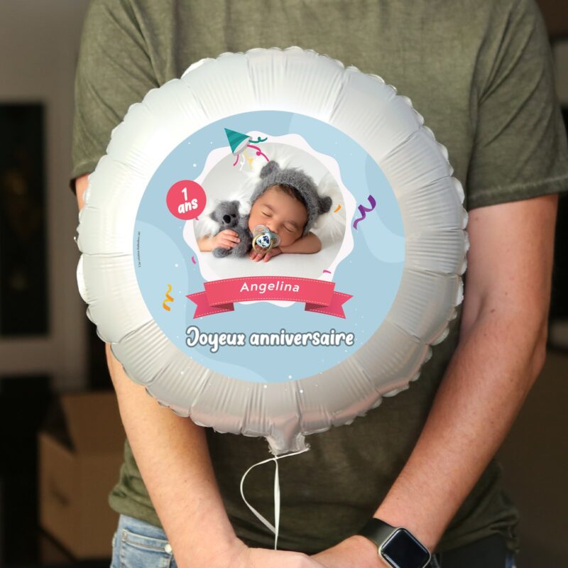 Ballon anniversaire bleu thème cotillons - Ballon aluminium 46cm – Image 2