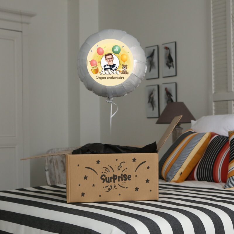 Ballon anniversaire jaune miel thème ourson - Ballon aluminium 46cm – Image 2