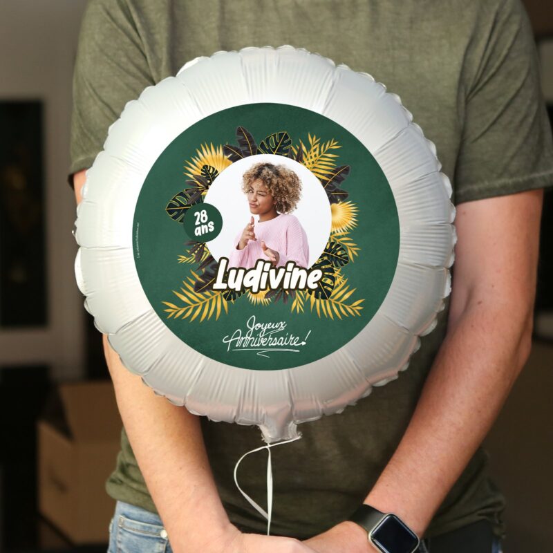 Ballon anniversaire vert et or thème jungle - Ballon aluminium 46cm – Image 2