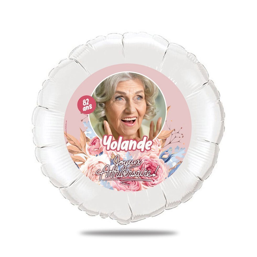Ballon anniversaire rose thème fleurs mamie - Ballon aluminium 46cm