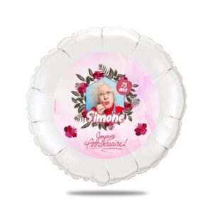 Ballon anniversaire rose thème fleurs - Ballon aluminium 46cm