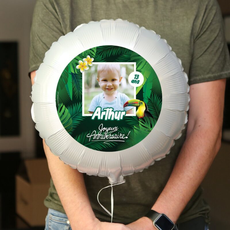 Ballon anniversaire vert thème jungle - Ballon aluminium 46cm – Image 2