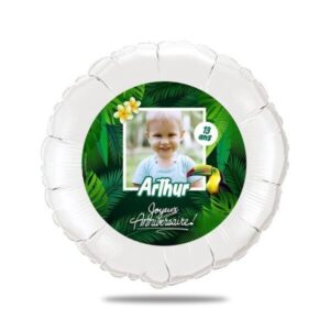 Ballon anniversaire vert thème jungle - Ballon aluminium 46cm