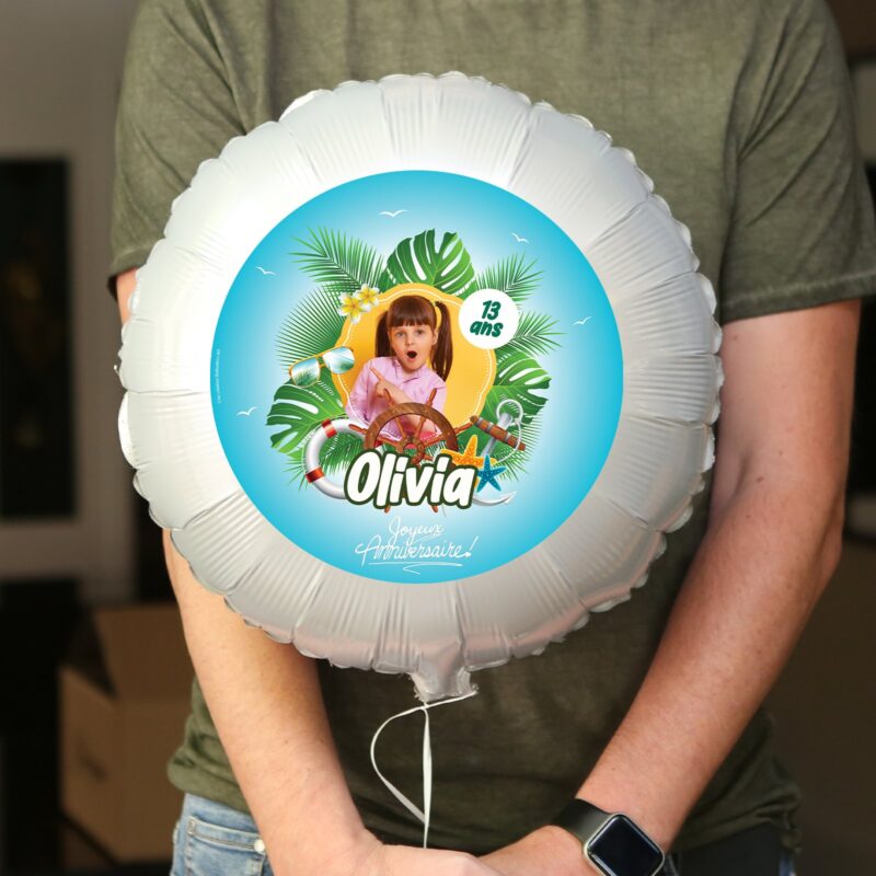 Ballon anniversaire bleu thème bateau plage - Ballon aluminium 46cm – Image 2
