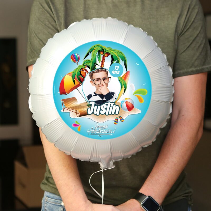 Ballon anniversaire bleu thème plage - Ballon aluminium 46 cm – Image 2