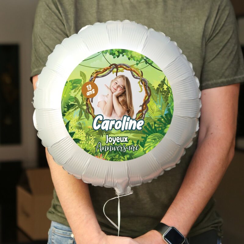Ballon anniversaire vert thème jungle - Ballon aluminium 46cm – Image 2