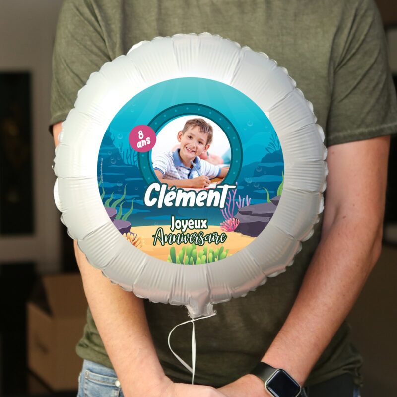 Ballon anniversaire bleu thème sur la mer - Ballon aluminium 46cm – Image 2