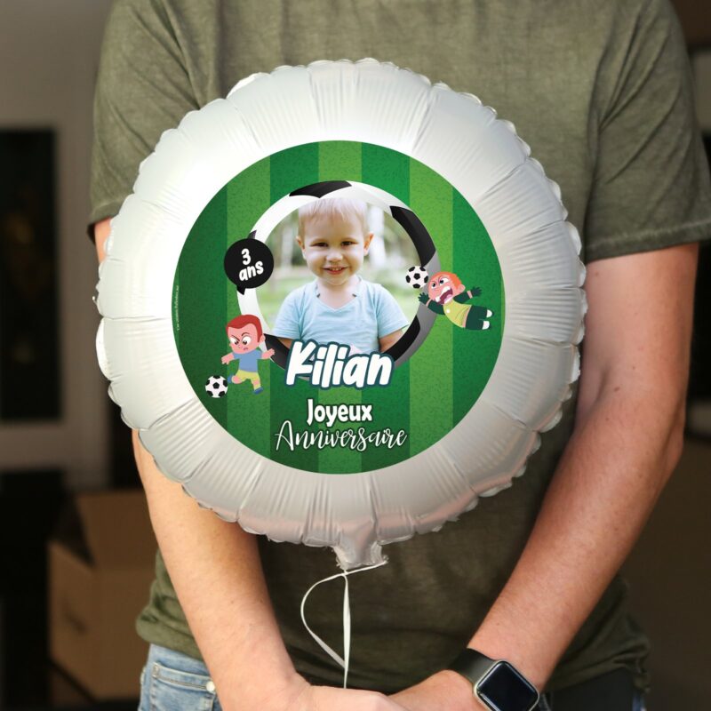 Ballon anniversaire vert thème football - Ballon aluminium 46cm – Image 2