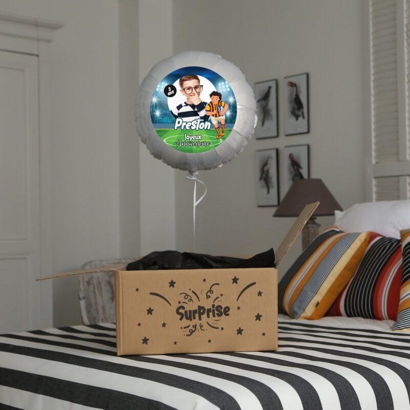 Ballon anniversaire bleu et vert thème football - Ballon aluminium 46cm – Image 2