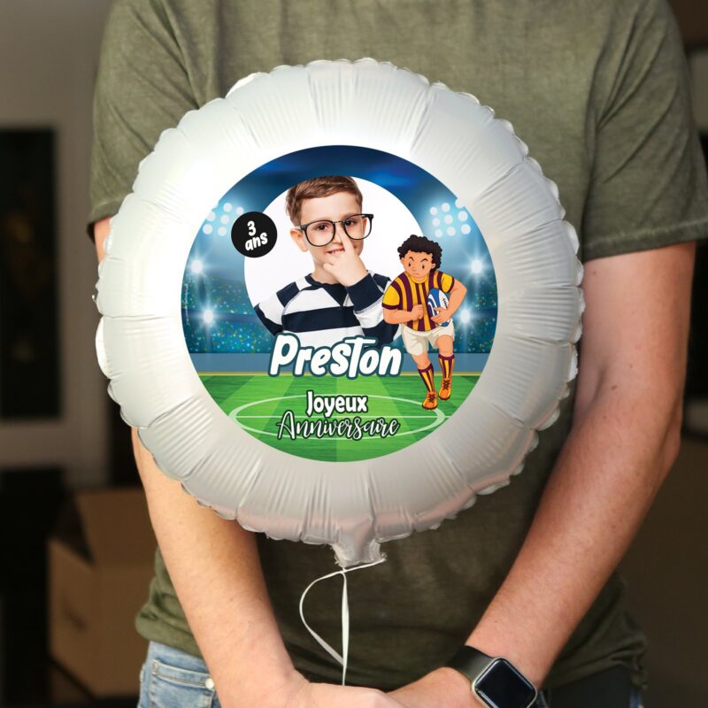 Ballon anniversaire bleu et vert thème football - Ballon aluminium 46cm – Image 3