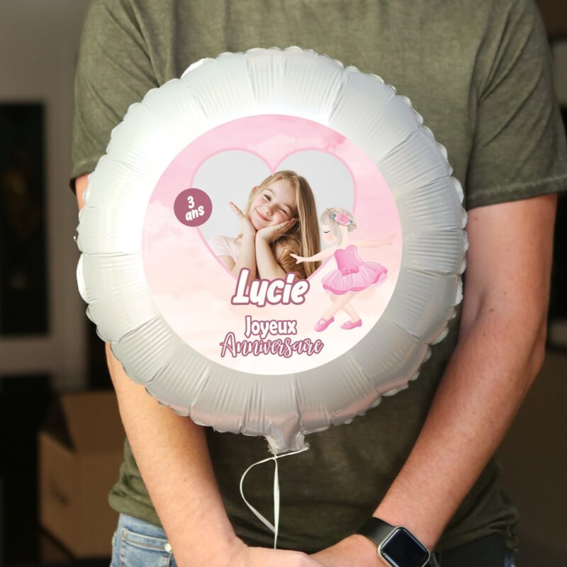 Ballon anniversaire rose thème danseuse - Ballon aluminium 46cm – Image 3