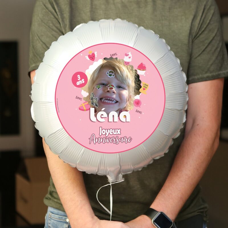 Ballon anniversaire rose thème stickers enfant - Ballon aluminum 46cm – Image 2