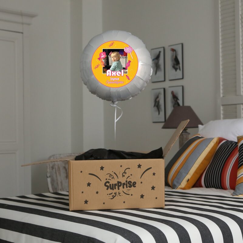 Ballon anniversaire orange thème sucette enfant - Ballon aluminium 46cm – Image 2