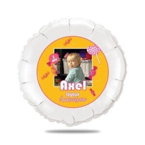 Ballon anniversaire orange thème sucette enfant - Ballon aluminium 46cm