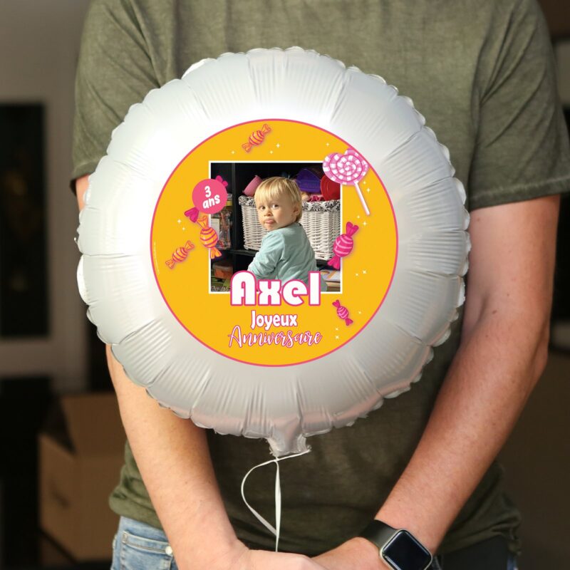 Ballon anniversaire orange thème sucette enfant - Ballon aluminium 46cm – Image 3