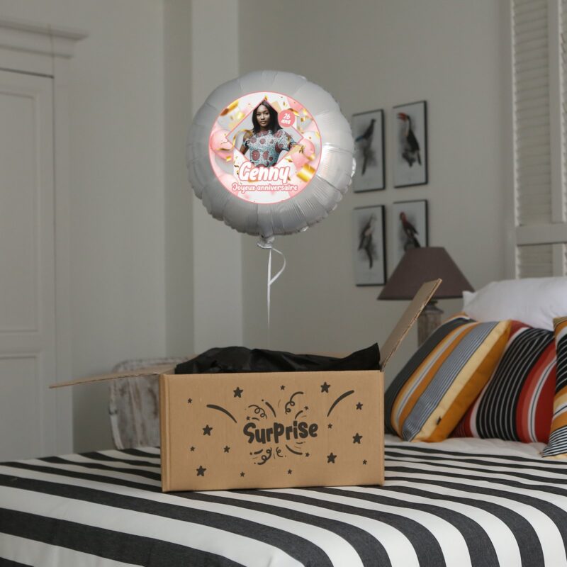 Ballon anniversaire rose et or thème fête et cotillons - Ballon aluminium 46cm – Image 3