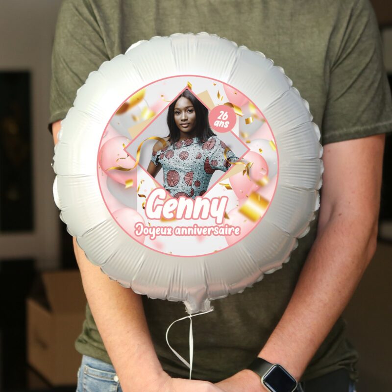 Ballon anniversaire rose et or thème fête et cotillons - Ballon aluminium 46cm – Image 2