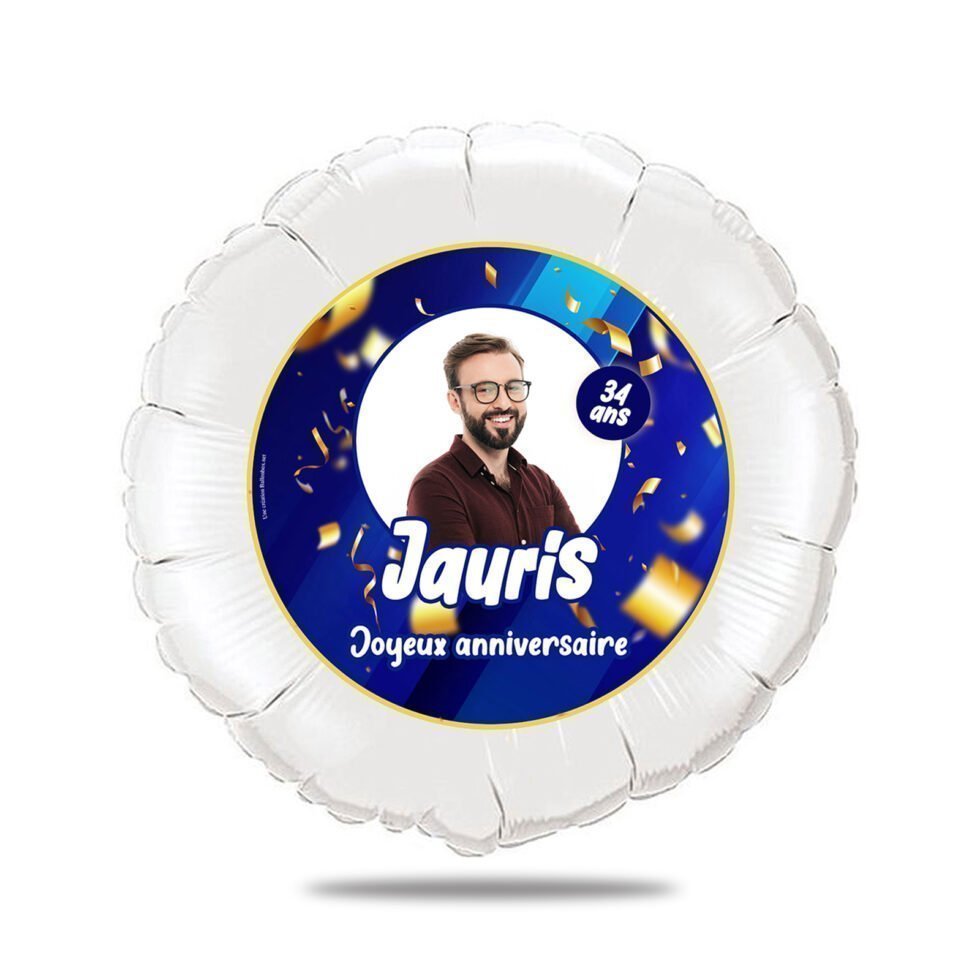 Ballon anniversaire bleu et or thème fête cotillons - Ballon aluminium 46cm