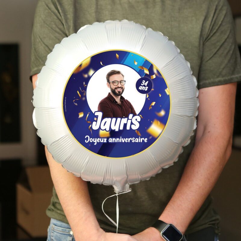Ballon anniversaire bleu et or thème fête cotillons - Ballon aluminium 46cm – Image 2