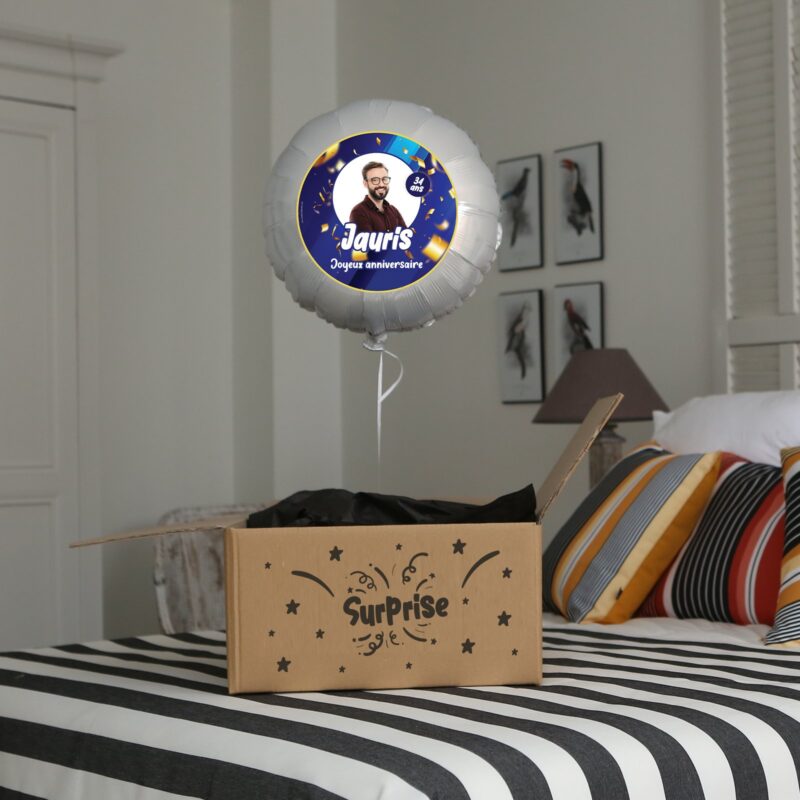 Ballon anniversaire bleu et or thème fête cotillons - Ballon aluminium 46cm – Image 3