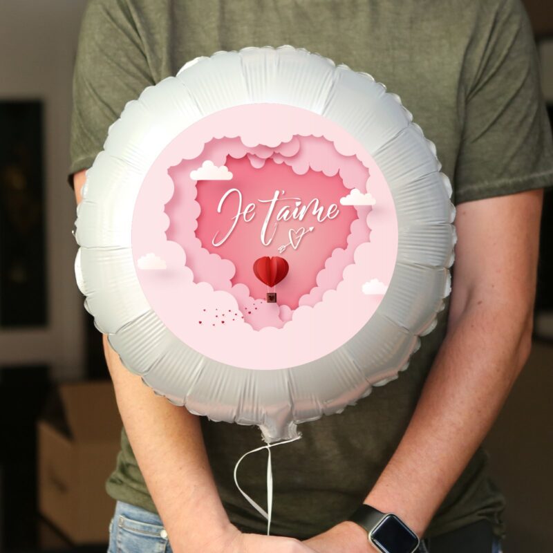Ballon surprise amour -je t'aime thème nuages rose et blanc – Image 2